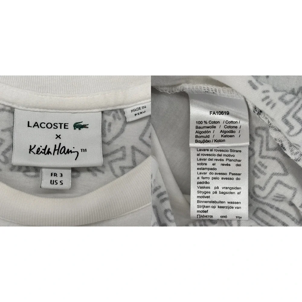 Lacoste x Keith Haring T-Shirt Mens Small White Graphic Art Tee FA10619